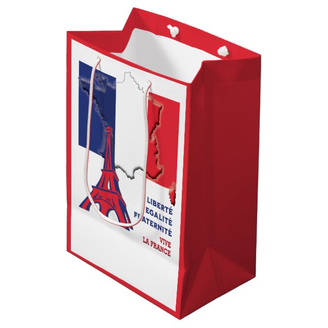 Patriotic Vive La FRANCE Paris Medium Gift Bag (Front Angled)