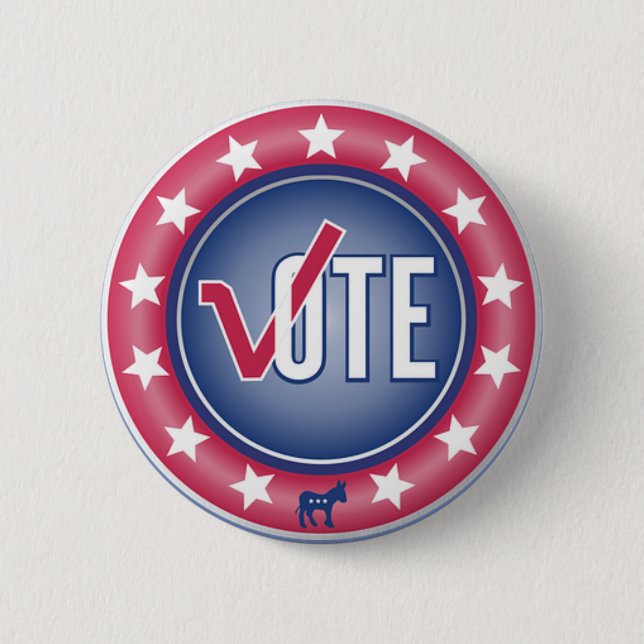 Patriotic Vote Democrat Donkey Symbol Button (Front)