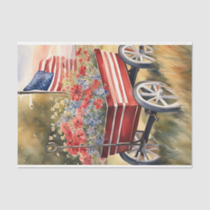 Patriotic Wagon With Flowers and Flag Decoupage  Tissue Paper