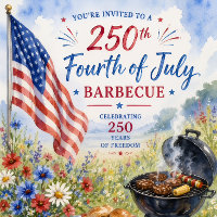 Patriotic Watercolor 250 Years Fourth of July BBQ
