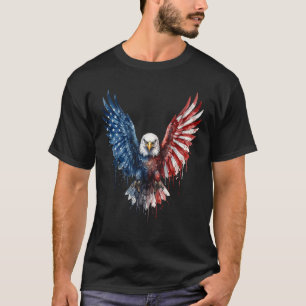 Patriotic Watercolor Bald Eagle American Flag T-Shirt