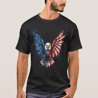 Patriotic Watercolor Bald Eagle American Flag  T-Shirt