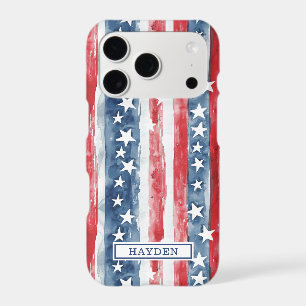Patriotic Watercolor Stars and Stripes Monogrammed