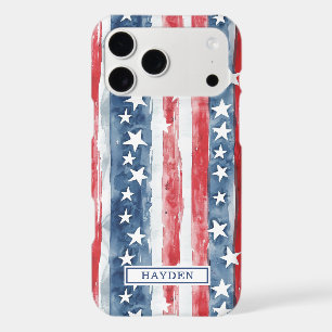 Patriotic Watercolor Stars and Stripes Monogrammed