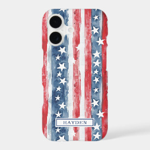 Patriotic Watercolor Stars and Stripes Monogrammed
