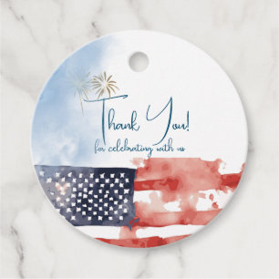 Patriotic Watercolor US Flag and Fireworks  Favour Tags