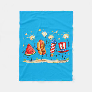 Patriotic Watermelon Hotdog Firework Cute Meme 4th Fleece Blanket
