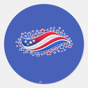 Patriotic Wavy American Flag with Stars   Red Whit Classic Round Sticker