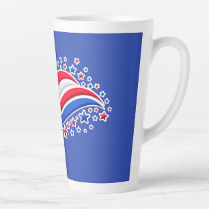 Patriotic Wavy American Flag with Stars   Red Whit Latte Mug