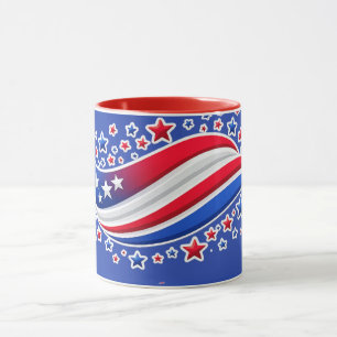 Patriotic Wavy American Flag with Stars   Red Whit Mug