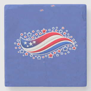 Patriotic Wavy American Flag with Stars   Red Whit Stone Coaster