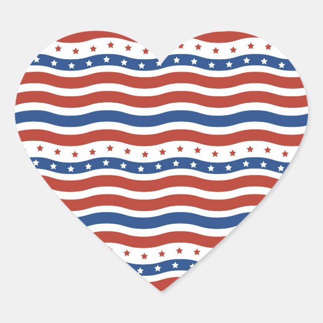 Patriotic Wavy Stars and Stripes Freedom Flag Heart Sticker (Front)