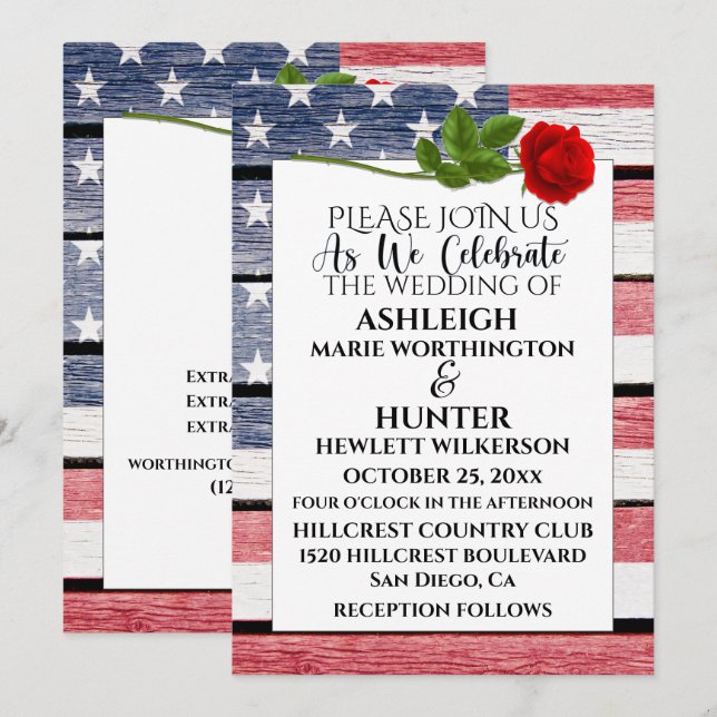 Patriotic Wedding Invitation Template (Front/Back)