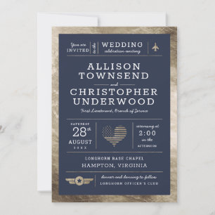 Patriotic Wedding Stars and Stripes Faux Gold Foil Announcement