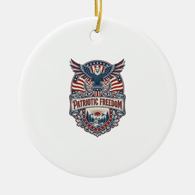 Patriotic Wellness Retreat Vector Graphic Tee Ceramic Tree Decoration (Front)