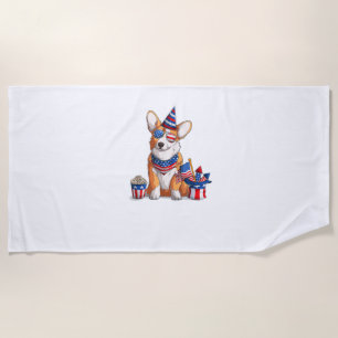 Patriotic Welsh Corgi Dog Pup 4th of July Beach Towel