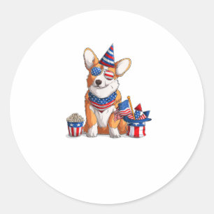 Patriotic Welsh Corgi Dog Pup 4th of July  Classic Round Sticker