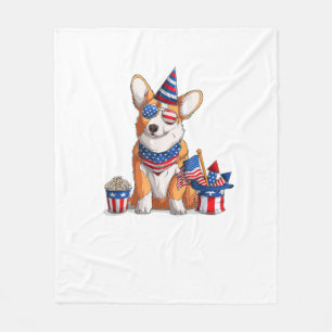 Patriotic Welsh Corgi Dog Pup 4th of July Fleece Blanket