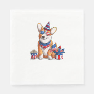 Patriotic Welsh Corgi Dog Pup 4th of July Napkin