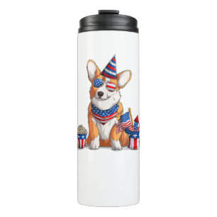 Patriotic Welsh Corgi Dog Pup 4th of July Thermal Tumbler