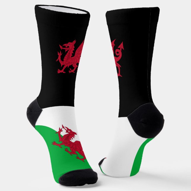 Patriotic Welsh Socks, Dragon Flag fashion Wales Socks (Angled)