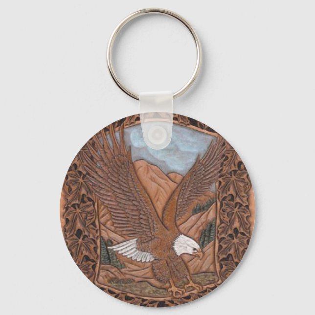 Patriotic Western country tooled leather Eagle Key Ring (Front)
