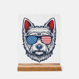 Patriotic Westie Dog Sunglasses Vintage Vector Art Acrylic Sign