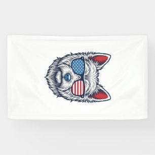 Patriotic Westie Dog Sunglasses Vintage Vector Art Banner