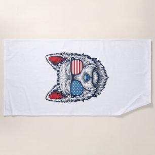 Patriotic Westie Dog Sunglasses Vintage Vector Art Beach Towel