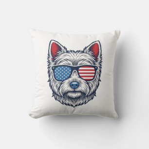 Patriotic Westie Dog Sunglasses Vintage Vector Art Cushion