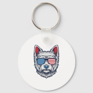 Patriotic Westie Dog Sunglasses Vintage Vector Art Key Ring