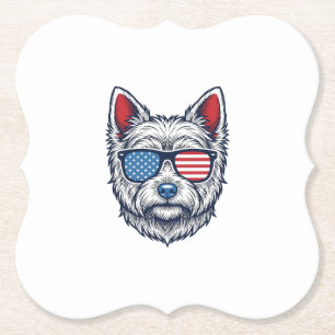 Patriotic Westie Dog Sunglasses Vintage Vector Art Paper Coaster