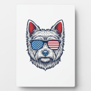 Patriotic Westie Dog Sunglasses Vintage Vector Art Plaque