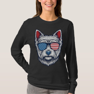 Patriotic Westie Dog Sunglasses Vintage Vector Art T-Shirt