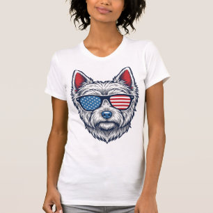 Patriotic Westie Dog Sunglasses Vintage Vector Art T-Shirt