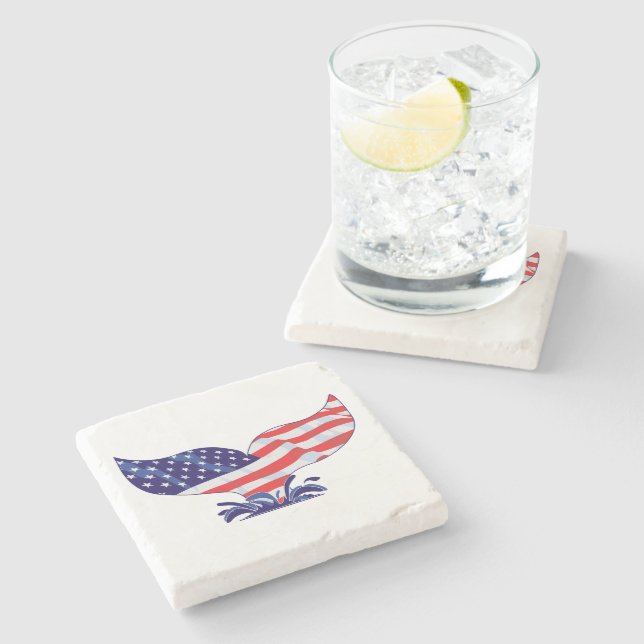 Patriotic Whale Tail Stone Coaster (Side)