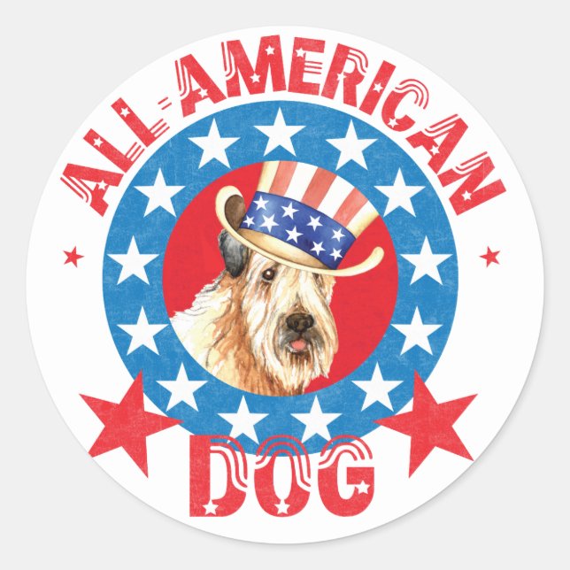 Patriotic Wheaten Classic Round Sticker (Front)