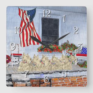 Patriotic Wheaten Scottish Terriers Square Wall Clock