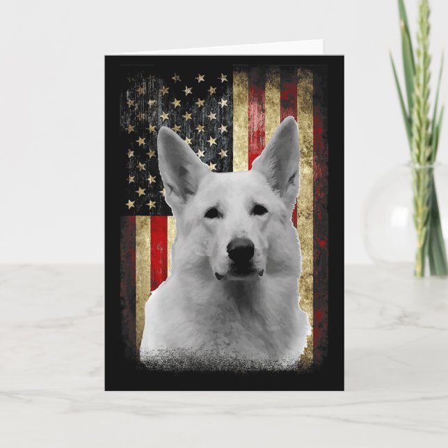 Patriotic White German Shepherd Flag American Usa  Card (Front)