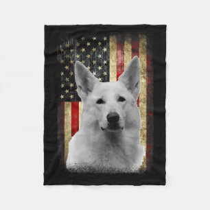 Patriotic White German Shepherd Flag American Usa  Fleece Blanket