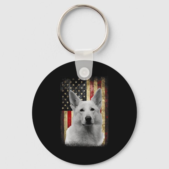 Patriotic White German Shepherd Flag American Usa  Key Ring (Front)