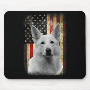 Patriotic White German Shepherd Flag American Usa  Mouse Mat