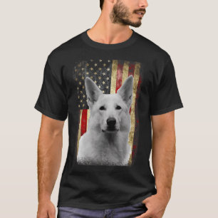 Patriotic White German Shepherd Flag American Usa  T-Shirt