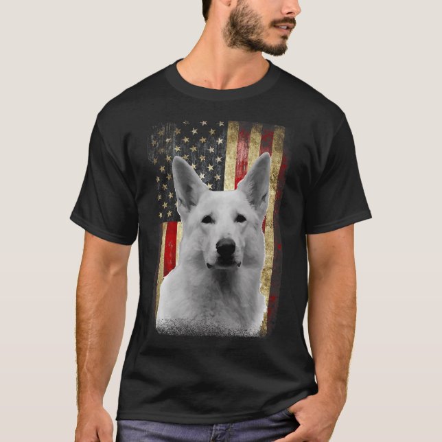 Patriotic White German Shepherd Flag American Usa  T-Shirt (Front)