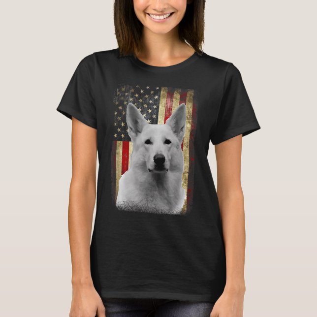 Patriotic White German Shepherd Flag American Usa  T-Shirt (Front)