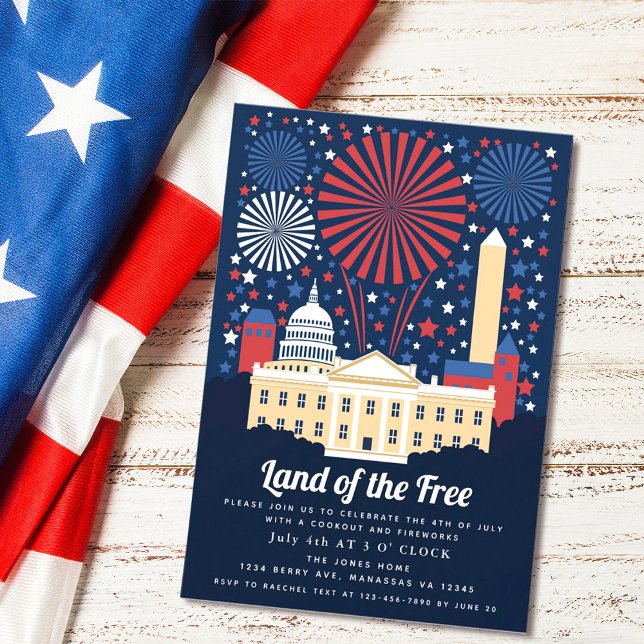 Patriotic White House Fireworks July 4th Cookout Invitation (Creator Uploaded)