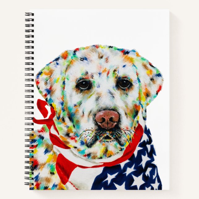 Patriotic White Labrador Notebook 8.5" x 11" (Front)