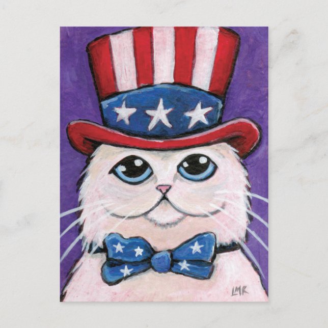 Patriotic White Persian Cat | 4th of July Postcard (Front)