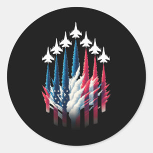 Patriotic White Red Usa Flag Blue Fighter 4th Of J Classic Round Sticker