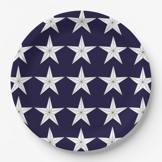 Patriotic White Stars on Blue Field Paper Plate (Front)